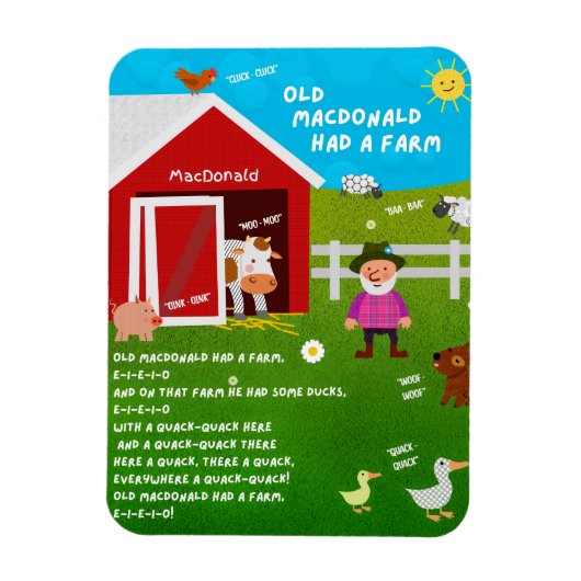 Old MacDonald Had a Farm Nursery Rhyme Magnet マグネット (縦)