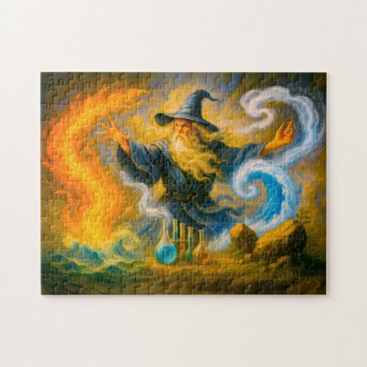 Old mage mastering the four elements in oil ジグソーパズル (横)