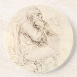 Old Man and Water Sketch by Leonardo da Vinci コースター<br><div class="desc">Studies of an old man and the action of water (c. 1513) by artist Leonardo da Vinci (1452-1519) is a vintage Renaissance Era fine art self portrait painting. A drawing featuring Leonardo as an old man with a beard and several views of how water flows. Sketch from one of Leonardo...</div>