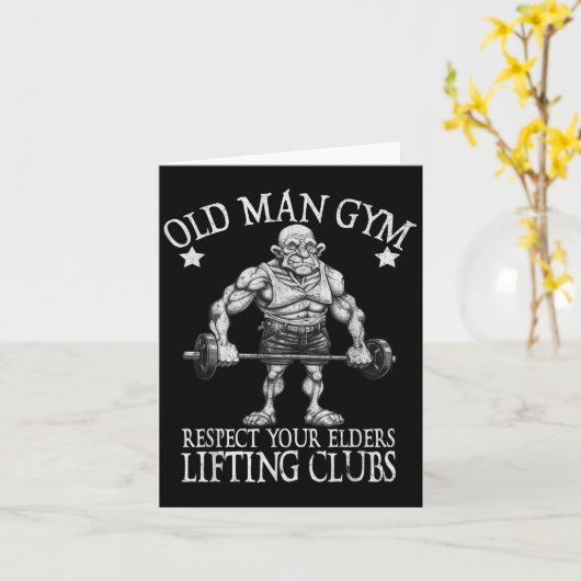 Old Man Gym Respect Your Elders Funny Workout Body カード (黄色い花)