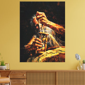 Old Man Hourglass Time Slipping Away Impasto キャンバスプリント