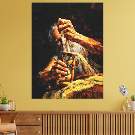 Old Man Hourglass Time Slipping Away Impasto キャンバスプリント (インサイチュ (リビング))