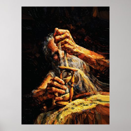 Old Man Hourglass Time Slipping Away Impasto ポスター (正面)