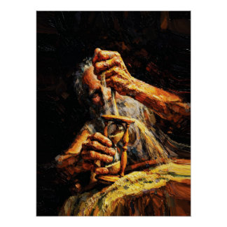 Old Man Hourglass Time Slipping Away Impasto ポスター