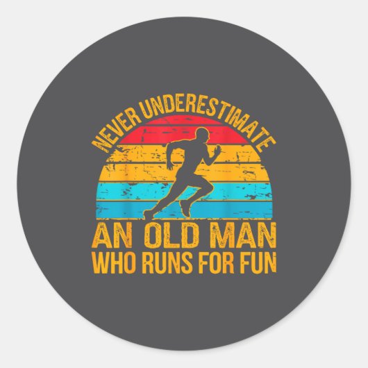 Old Man Running Humor Fitness Lover Funny Senior R ラウンドシール (正面)