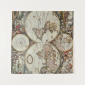 Old map of world hemispheres. Created by Frederick タペストリー (正面(横))