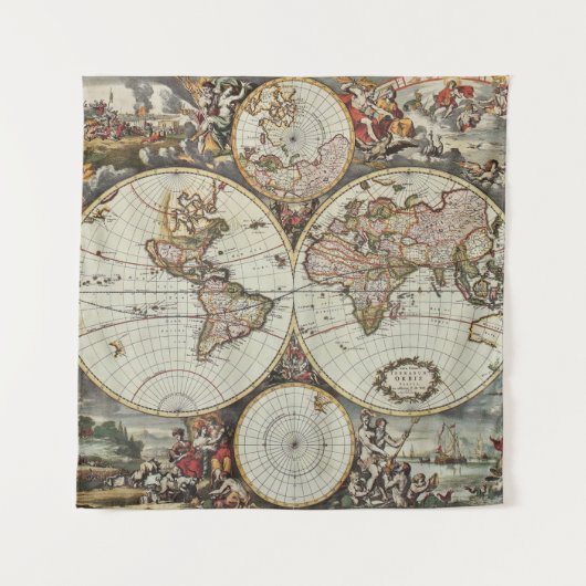 Old map of world hemispheres. Created by Frederick タペストリー (正面)