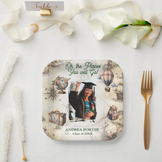 Old Map Oh, The Places You'll Go Graduation Party ペーパープレート (ウェディング)