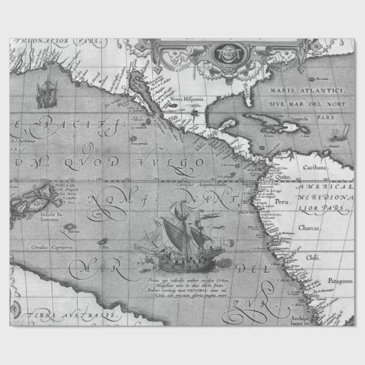 Old Maps Black and White Wrapping Paper ラッピングペーパー (フラット)