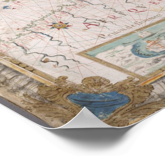 Old Mediterranean sea map ポスター (角)