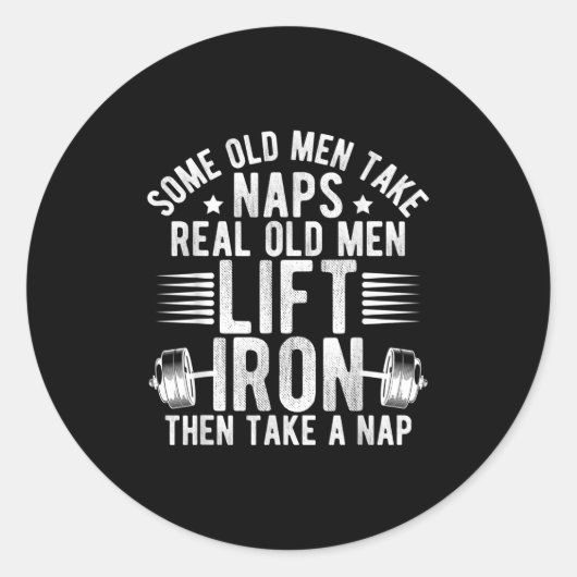 Old Men Gag Workout Gym Fitness Exercise Weightlif ラウンドシール (正面)