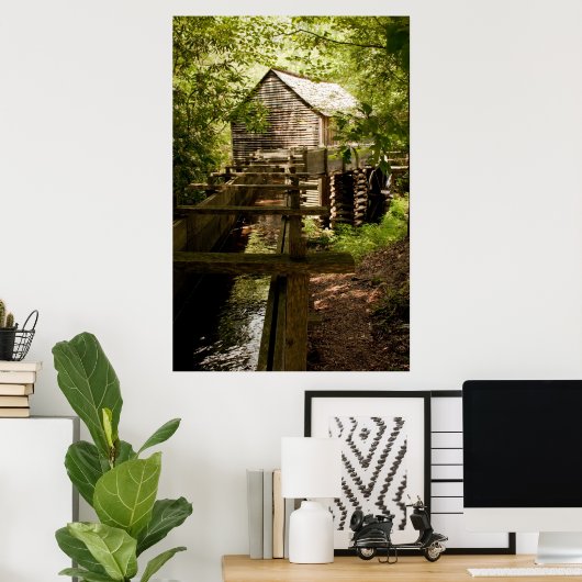 Old Mill and Waterwheel Poster ポスター (ホームオフィス)