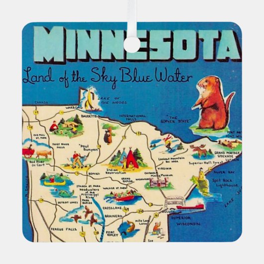 Old Minnesota Map Postcard メタルオーナメント (正面)