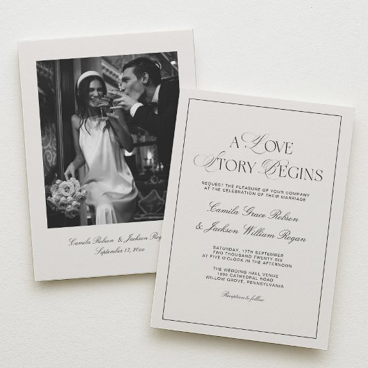 Old Money Black and Cream Wedding  Invitation 招待状