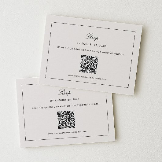 Old Money Black and Ivory Wedding RSVP Qr Code エンクロージャーカード