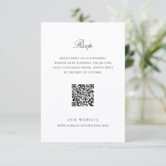 Old Money Black and White Classic QR Code Wedding 出欠カード (スタンド正面)