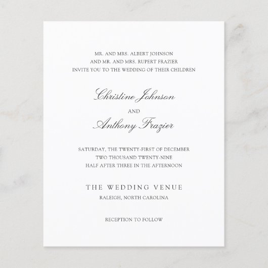 Old Money Black and White Classic Wedding Invite チラシ (正面)
