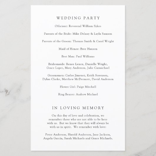 Old Money Black and White Classic Wedding Program (裏面)