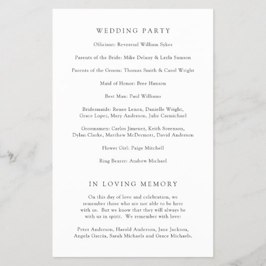 Old Money Black and White Classic Wedding Program チラシ (裏面)