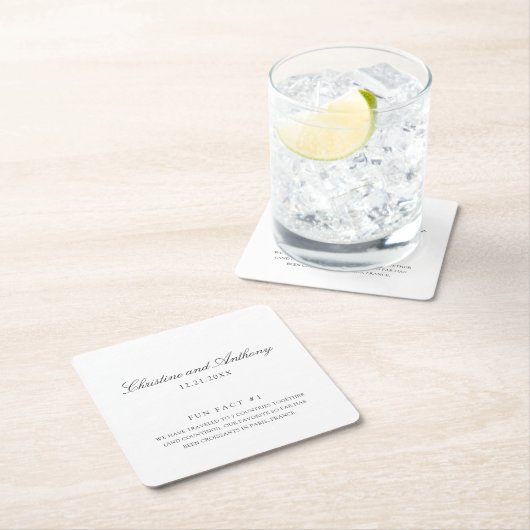 Old Money Black and White Fun Facts Wedding スクエアペーパーコースター (インサイチュ)
