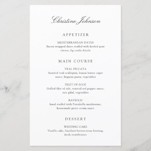 Old Money Black and White Guest Name Wedding Menu (正面)