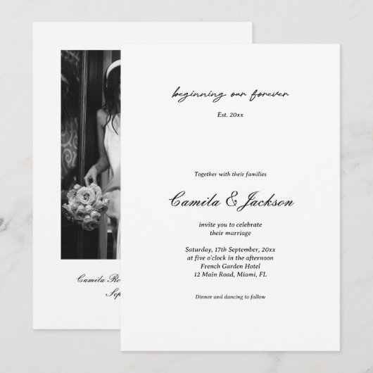 Old Money Black and White Wedding  招待状 (正面/裏面)