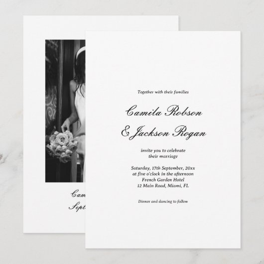 Old Money Black and White Wedding  招待状 (正面/裏面)