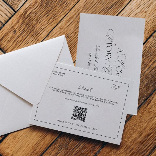 Old Money Black and White Wedding Details エンクロージャーカード