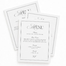 Old Money Black and White Wedding Menu Card 招待状