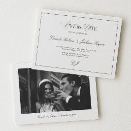 Old Money Black and White Wedding Save the Date 招待状