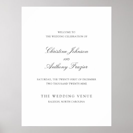 Old Money Black and White Wedding Welcome Sign ポスター (正面)