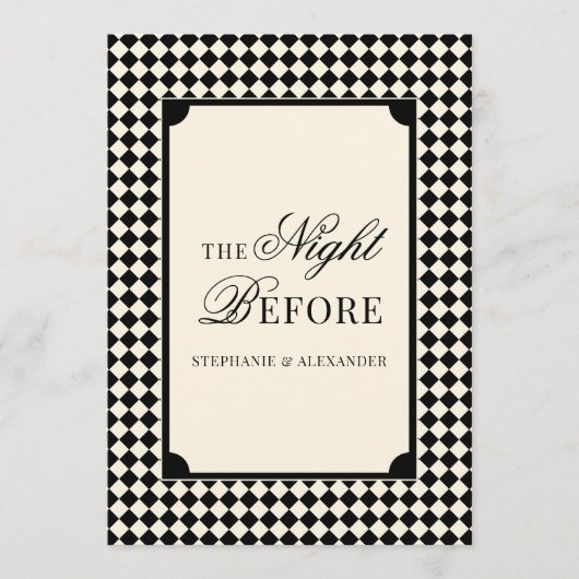 Old Money Black Ivory Checkered Rehearsal Dinner  招待状 (正面)