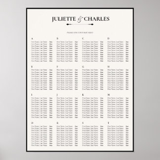Old Money Black & White Alphabetical Seating Chart ポスター