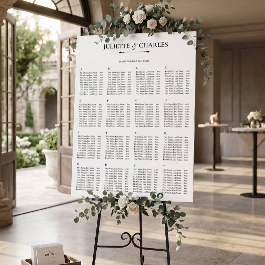 Old Money Black & White Alphabetical Seating Chart ポスター