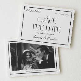 Old Money Black White Wedding Save the Date Photo 招待状