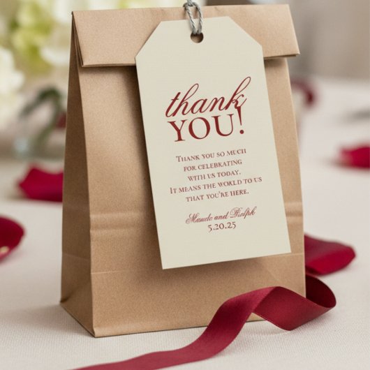 Old Money Bold Red Monogram Wedding Thank You ギフトタグ