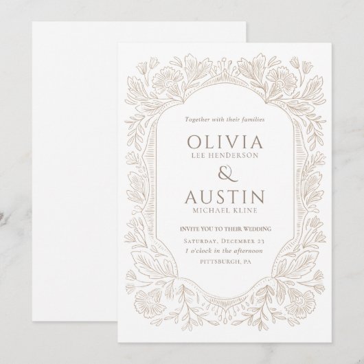 Old Money Botanical Wedding | Heirloom Taupe  招待状 (正面/裏面)