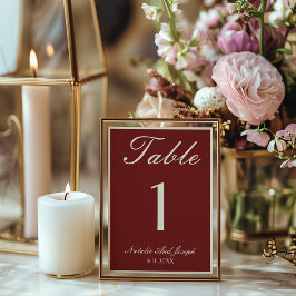 Old Money Burgundy Cream Wedding Table Number 招待状