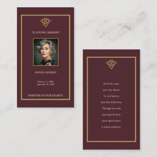 Old Money Burgundy Funeral Prayer Card 名刺
