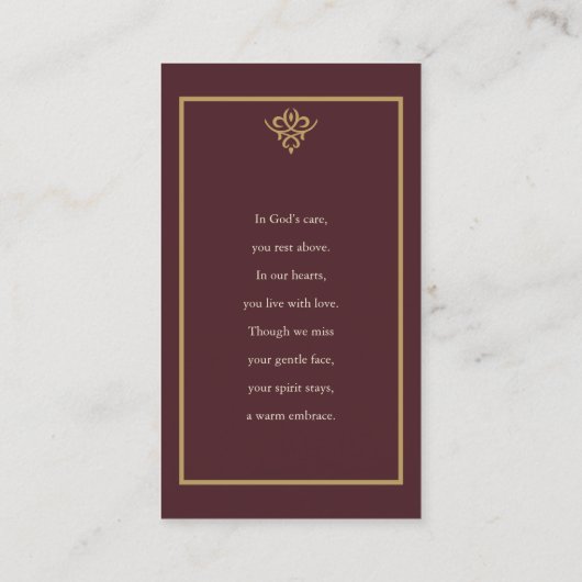 Old Money Burgundy Funeral Prayer Card 名刺 (裏面)