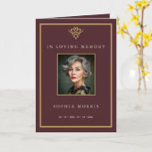Old Money Burgundy Photo Memorial Funeral Program カード (黄色い花)