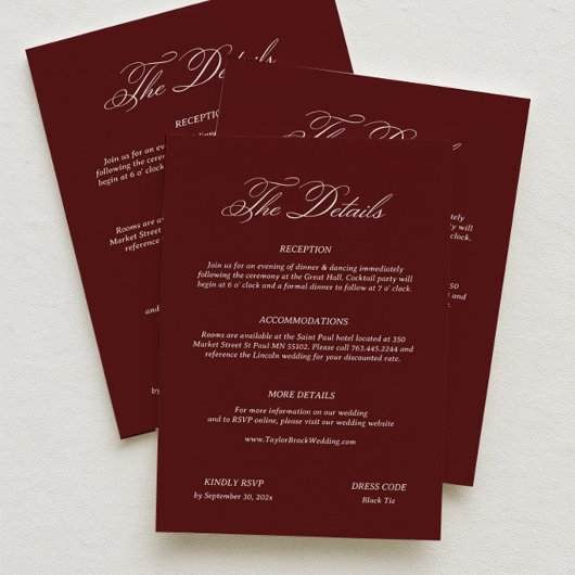 Old Money Burgundy Wedding Details  エンクロージャーカード