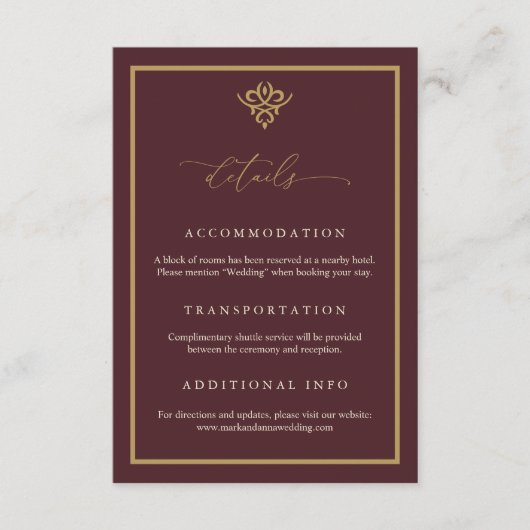 Old Money Burgundy Wedding Enclosure Card エンクロージャーカード (正面)