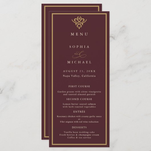 Old Money Burgundy Wedding Flat Menu メニュー (正面/裏面)