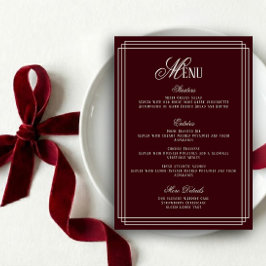 Old Money Burgundy Wedding Menu Card 招待状