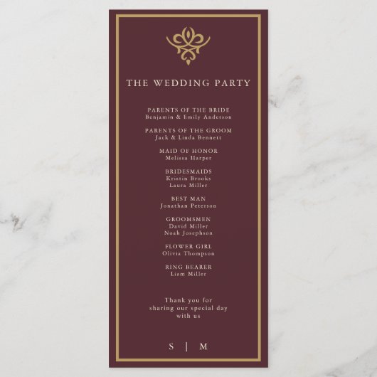 Old Money Burgundy Wedding Program プログラム (裏面)