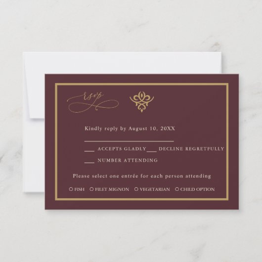 Old Money Burgundy Wedding Response Card 出欠カード (正面)