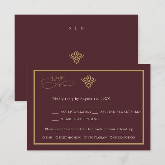 Old Money Burgundy Wedding Response Card 出欠カード (正面/裏面)