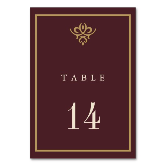 Old Money Burgundy Wedding Table Card テーブルナンバー (正面)