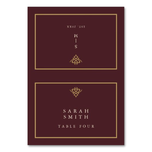Old Money Burgundy Wedding Table Place Card テーブルナンバー (正面)